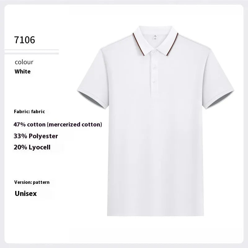 7A antibacterial mercerised cotton sequined polo shirt in white, front view on model