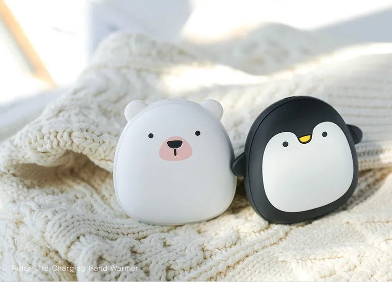 Cartoon penguin polar bear USB rechargeable electric hand warmer with double-side heating