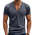 Men's loose fit V-neck button top in chemical fibre blend fabric for sports wear