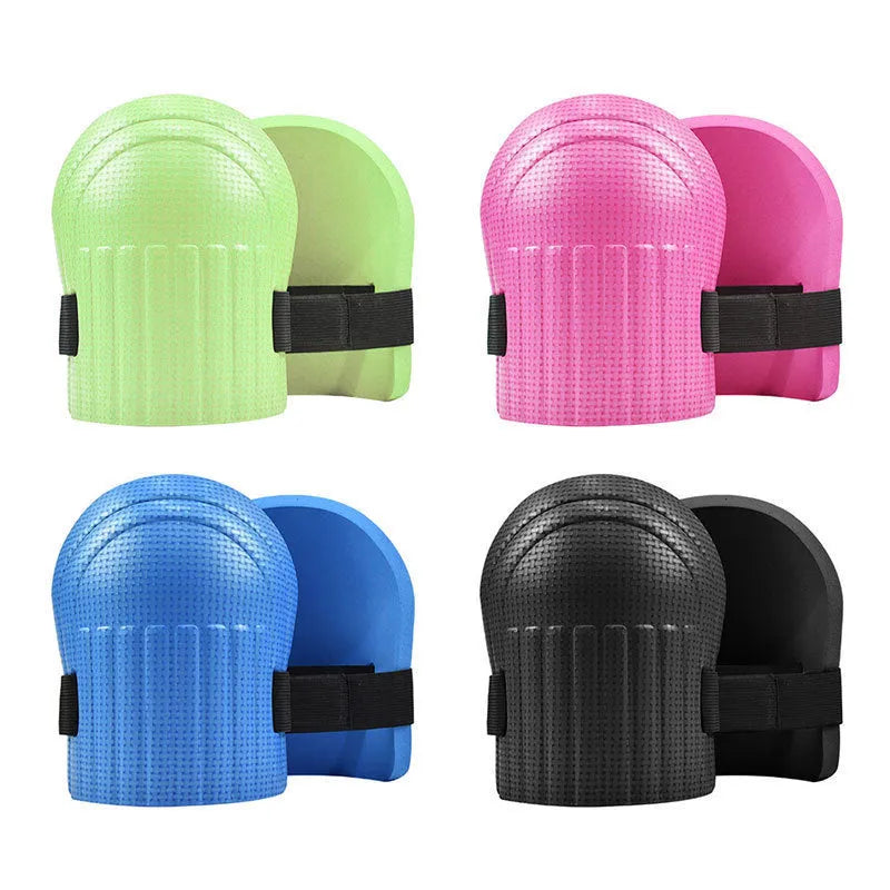 A pair of foam kneecap pads in blue colour, showing their shape and thickness for knee protection.