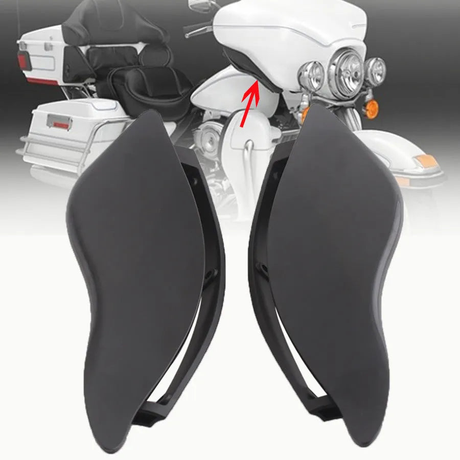 Harley-Davidson motorcycle windshield side wing kit in ABS plastic, smoked and black options