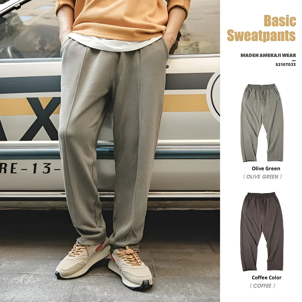 Marden Tooling retro tapered cotton sweatpants in olive green, straight leg with 3D cutting hemming