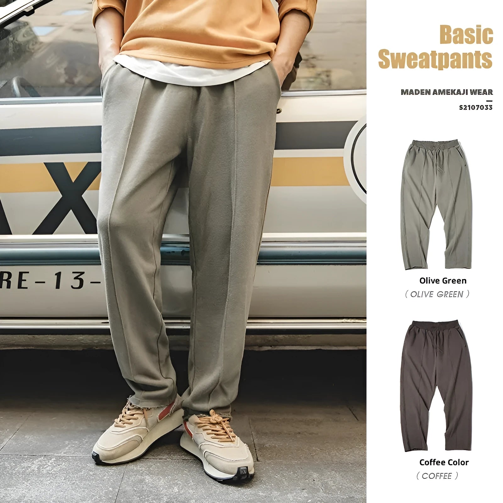 Marden Tooling retro tapered cotton sweatpants in olive green, straight leg with 3D cutting hemming