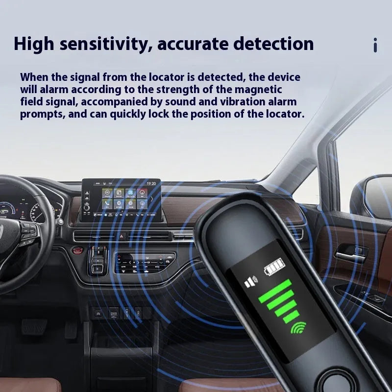 T66 black wireless camera detector with infrared alarm, sound and vibration modes, 5V, Type-C cable