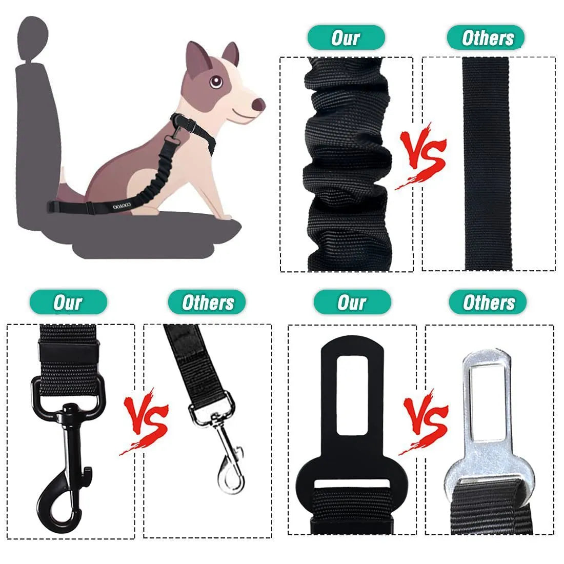 Nylon pet seat belt with adjustable 85cm to 2.54cm rope and explosion-proof hand holding design in nine colours