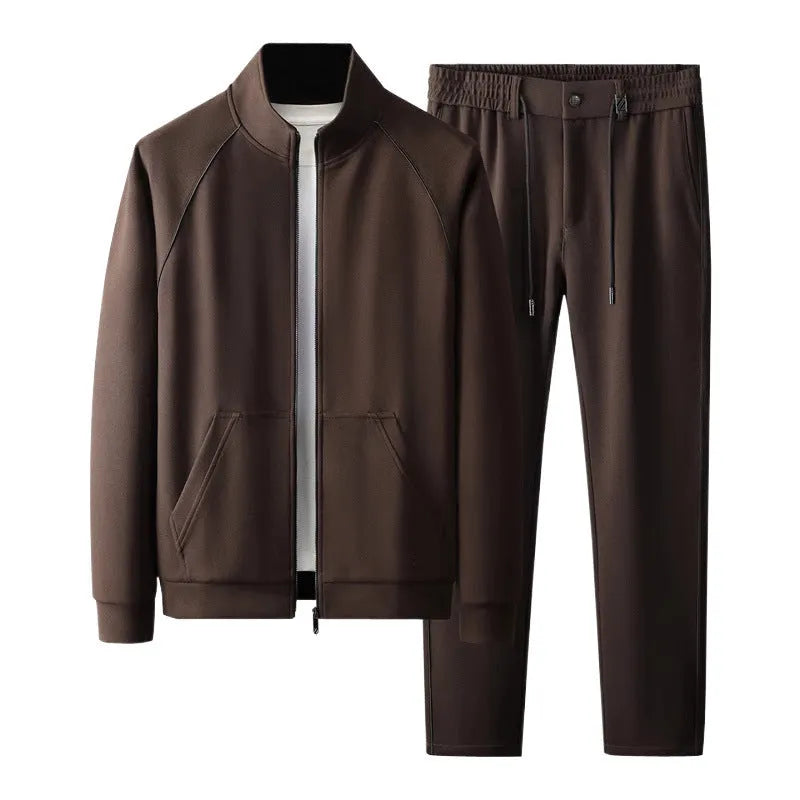 Men's stand collar sports suit in slim fit with coat and trousers in vinylon fabric