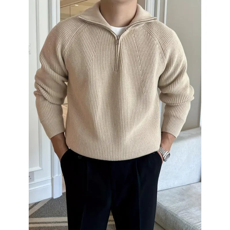 Men's modal rabbit fur loose pullover sweater in khaki or black, thickened knit, sizes S to XL