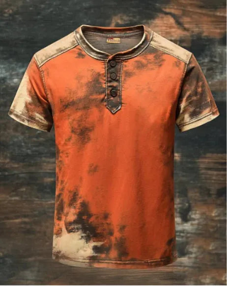 Men's orange button short sleeve pullover top, polyester fibre, casual sports style, sizes S to 6XL
