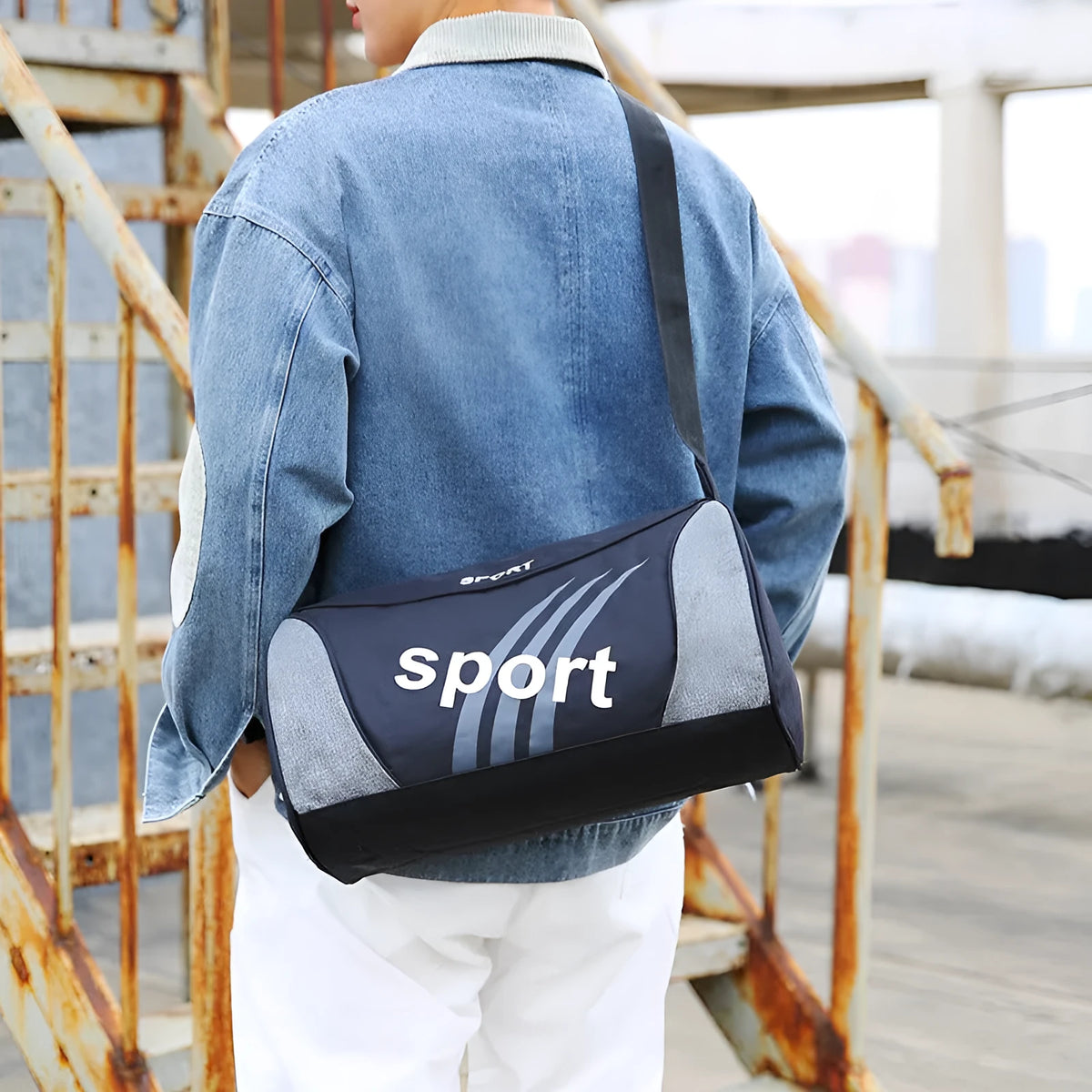 Portable Oxford cloth travel bag with alphabet detail, unisex holdall in black, blue, dark blue, light grey or wine red