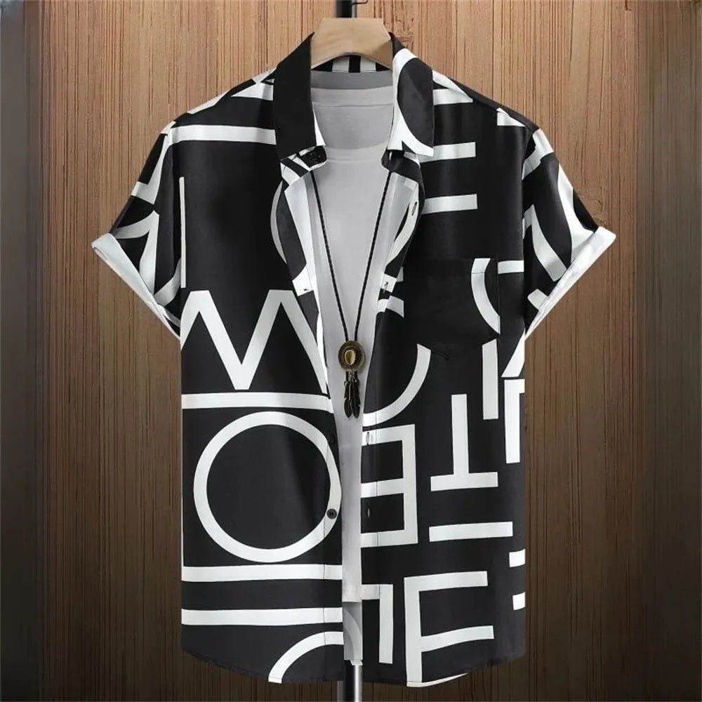 Men's loose fit camouflage cardigan shirt with 3D digital printing and short sleeves