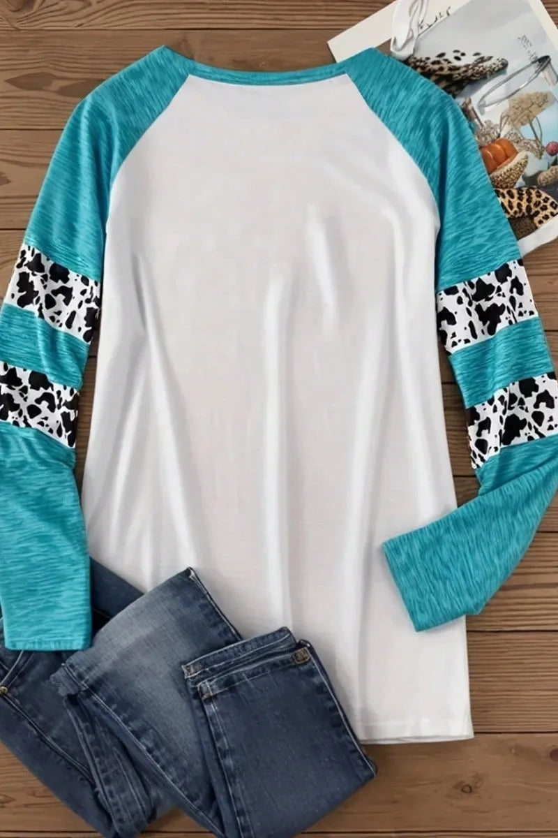 White polyester t-shirt with sky blue Halloween pumpkin digital print, long sleeves, regular fit