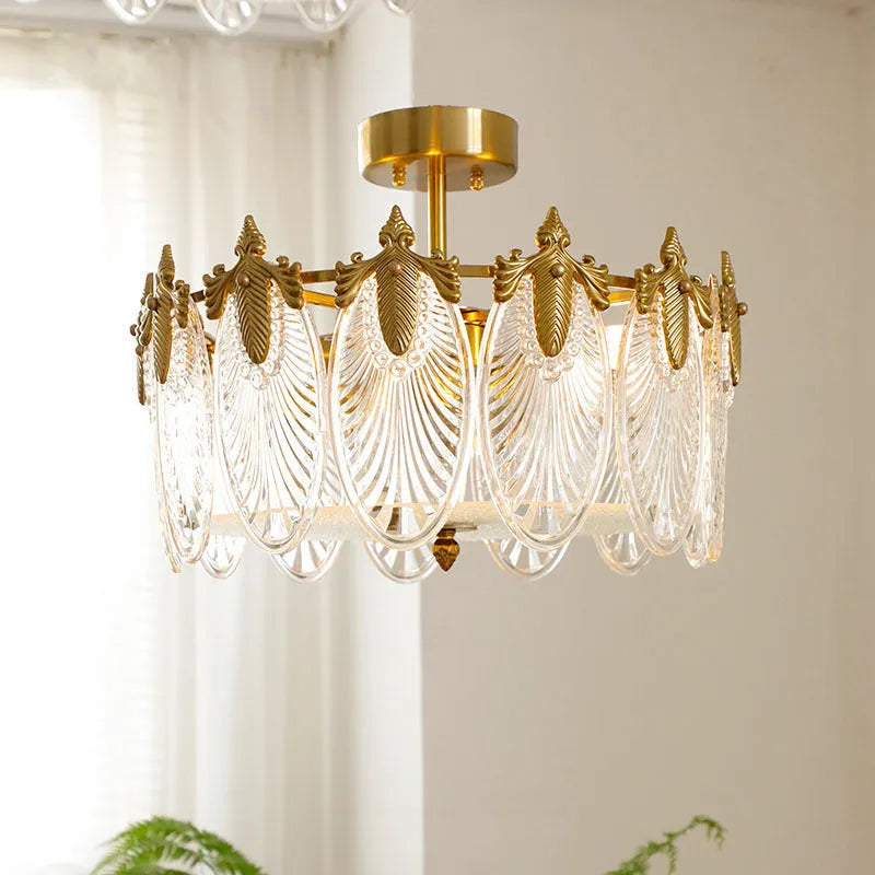 Peacock glass ceiling lamp with iron frame, 40/50/60cm diameter, LED three-colour light, 220V, modern simplicity style