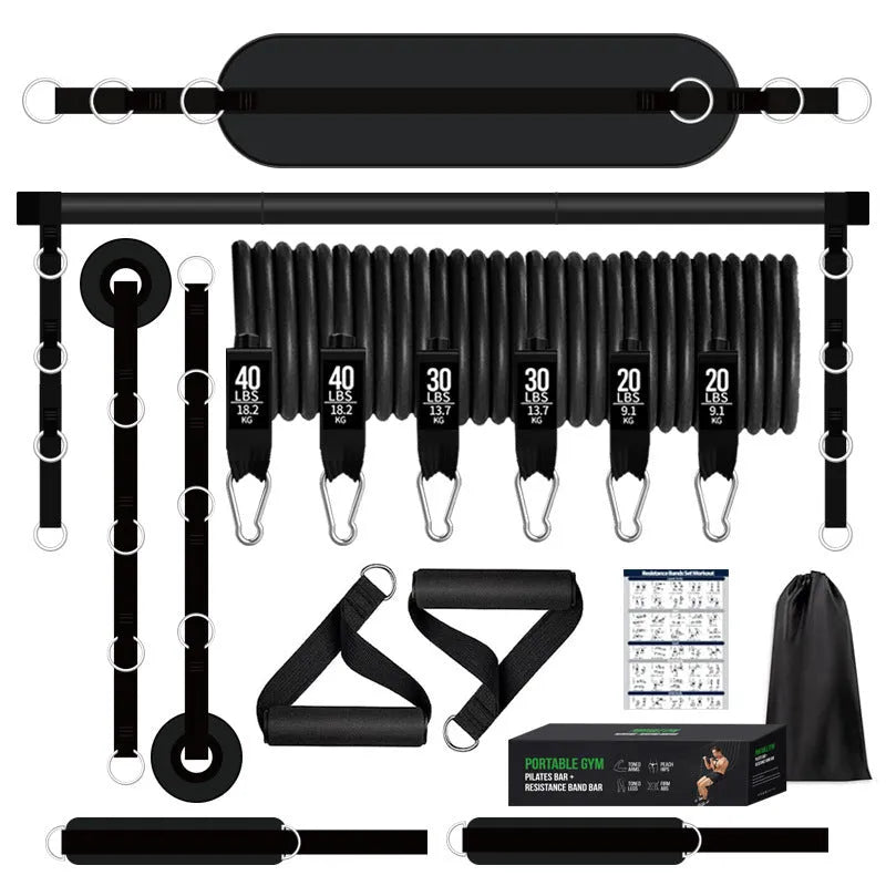 Black TPE 180 lb full suit elastic rehabilitation training household set with yoga fitness kit
