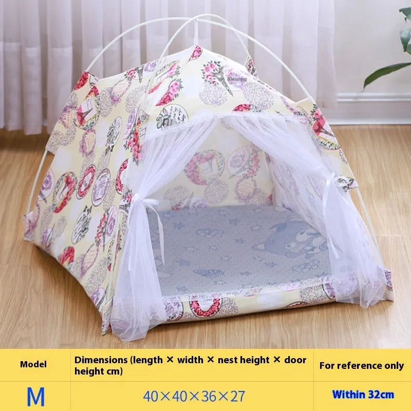 Cloth tent cat nest pet bed in M L XL with light pink light yellow beige and light blue colours