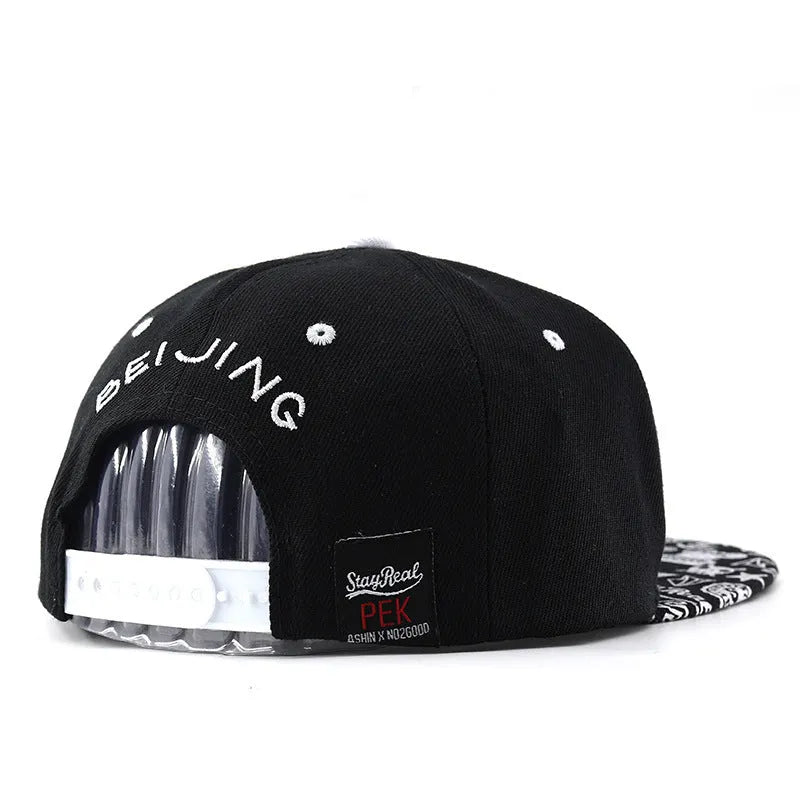 Cotton baseball cap with letter embroidery in black or white with adjustable strap