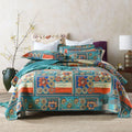 Double-sided pure cotton bedspread three-piece set with geometric printed patterns for 1.8m beds