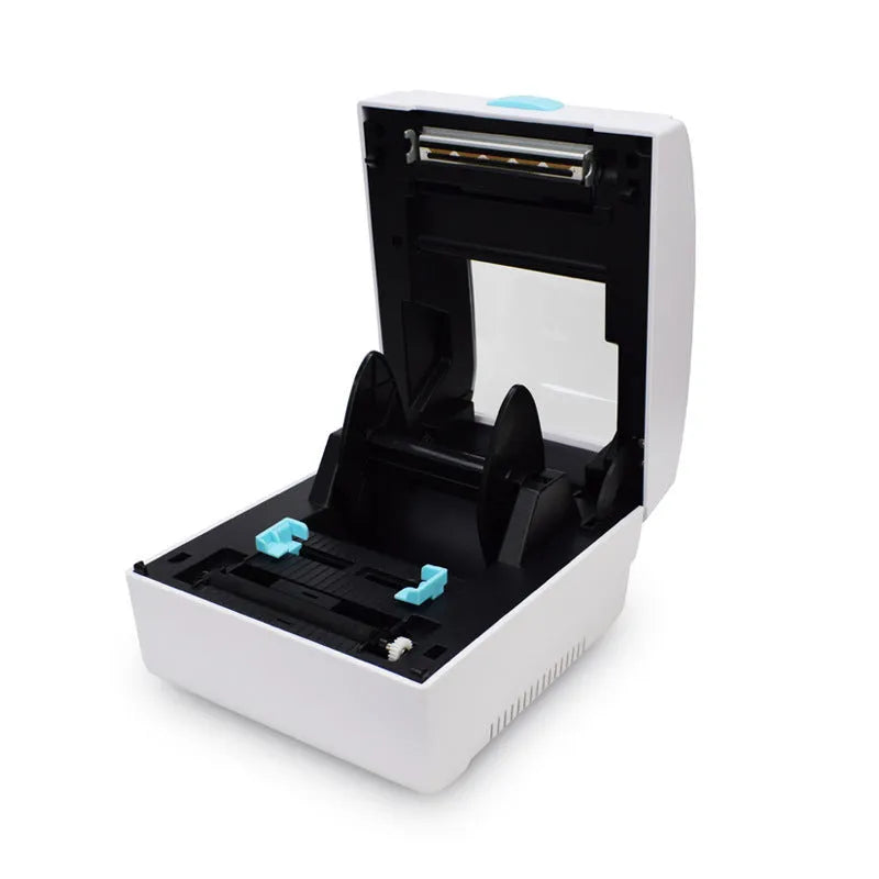 White Bluetooth heat-sensitive label printer with compact 200 x 160 x 139.5mm dimensions