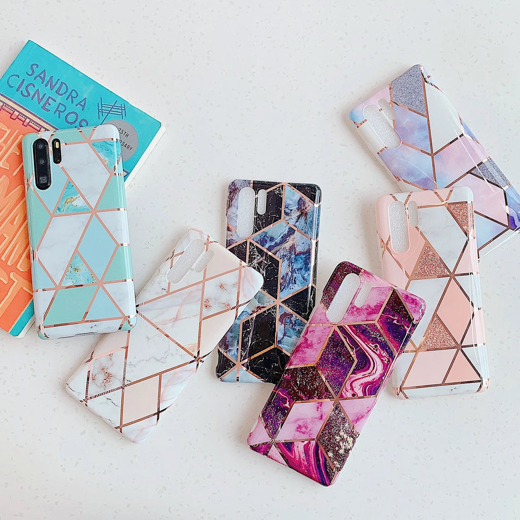 Electroplated marble pattern TPU phone case for Huawei and Samsung smartphones