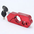 Motorcycle handlebar lock in CNC aluminium alloy, 14.7 cm long, shown in black with two wrenches