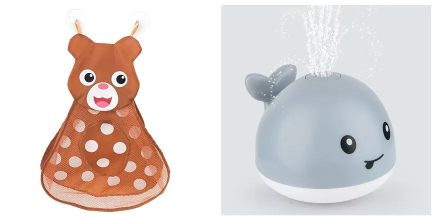Automatic spray whale bath toy with LED lights floating in water