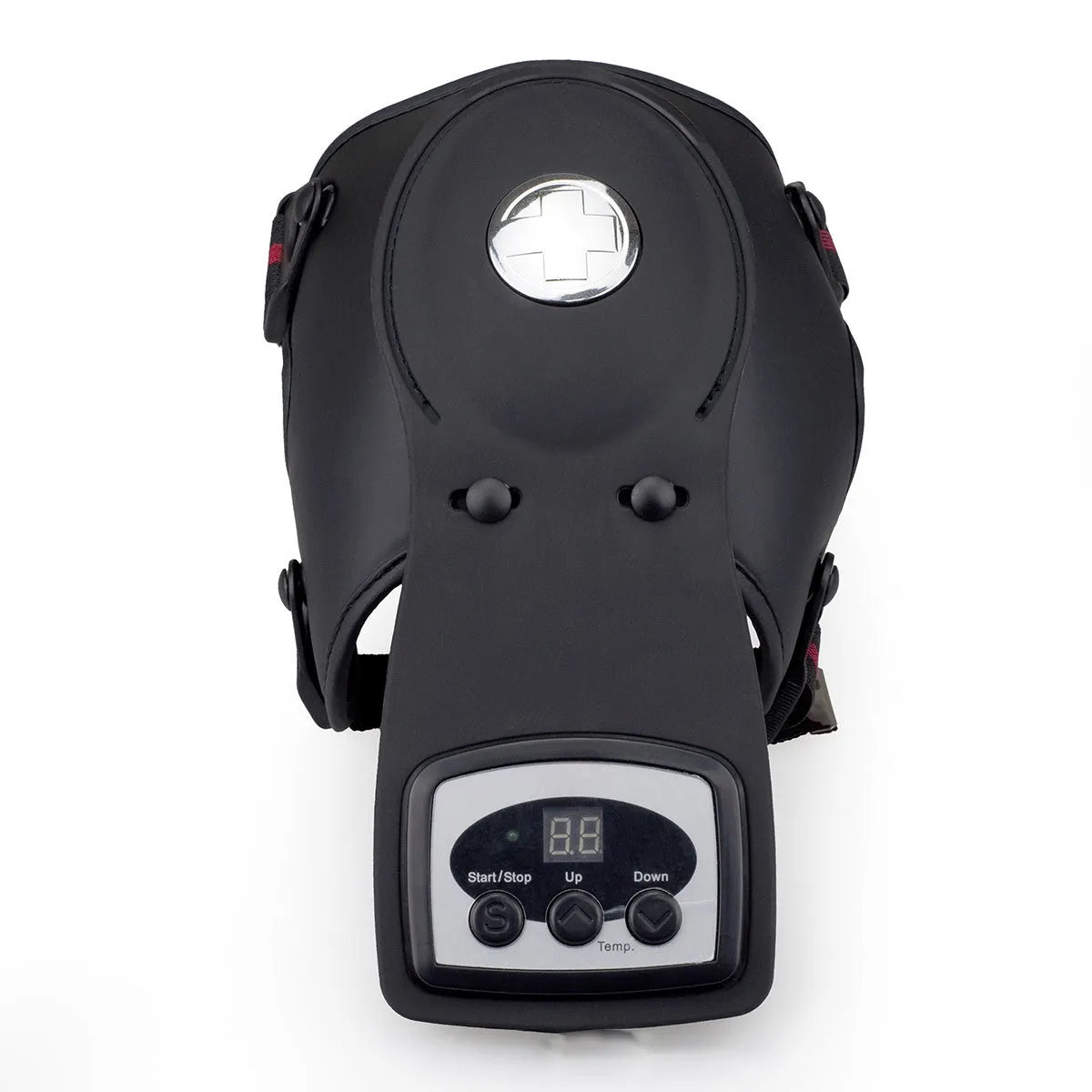 Infrared knee massager with adjustable temperature control showing knee pads and shoulder pads
