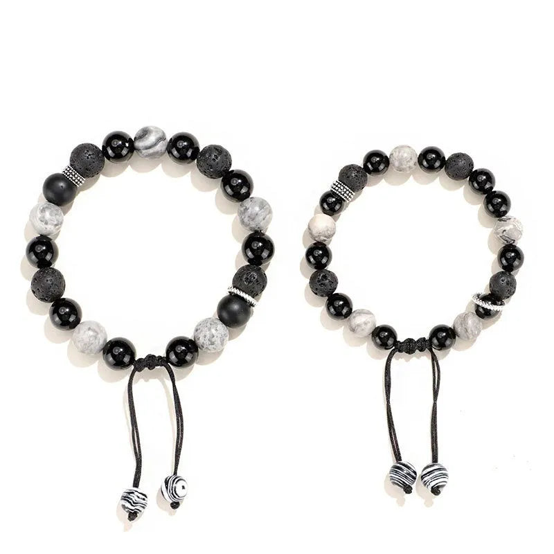 Black agate map stone volcanic rock bracelet with diamond cut stones in new Chinese style