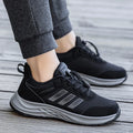 Men's and women's casual mesh slip-on shoes with an elastic band in black, purple, red, and dark grey.