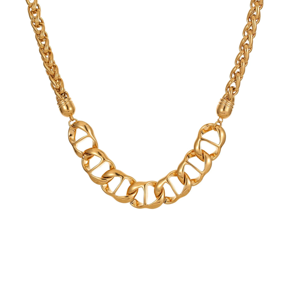 Stainless steel geometric necklace with 18K gold plating in gold and steel colour options