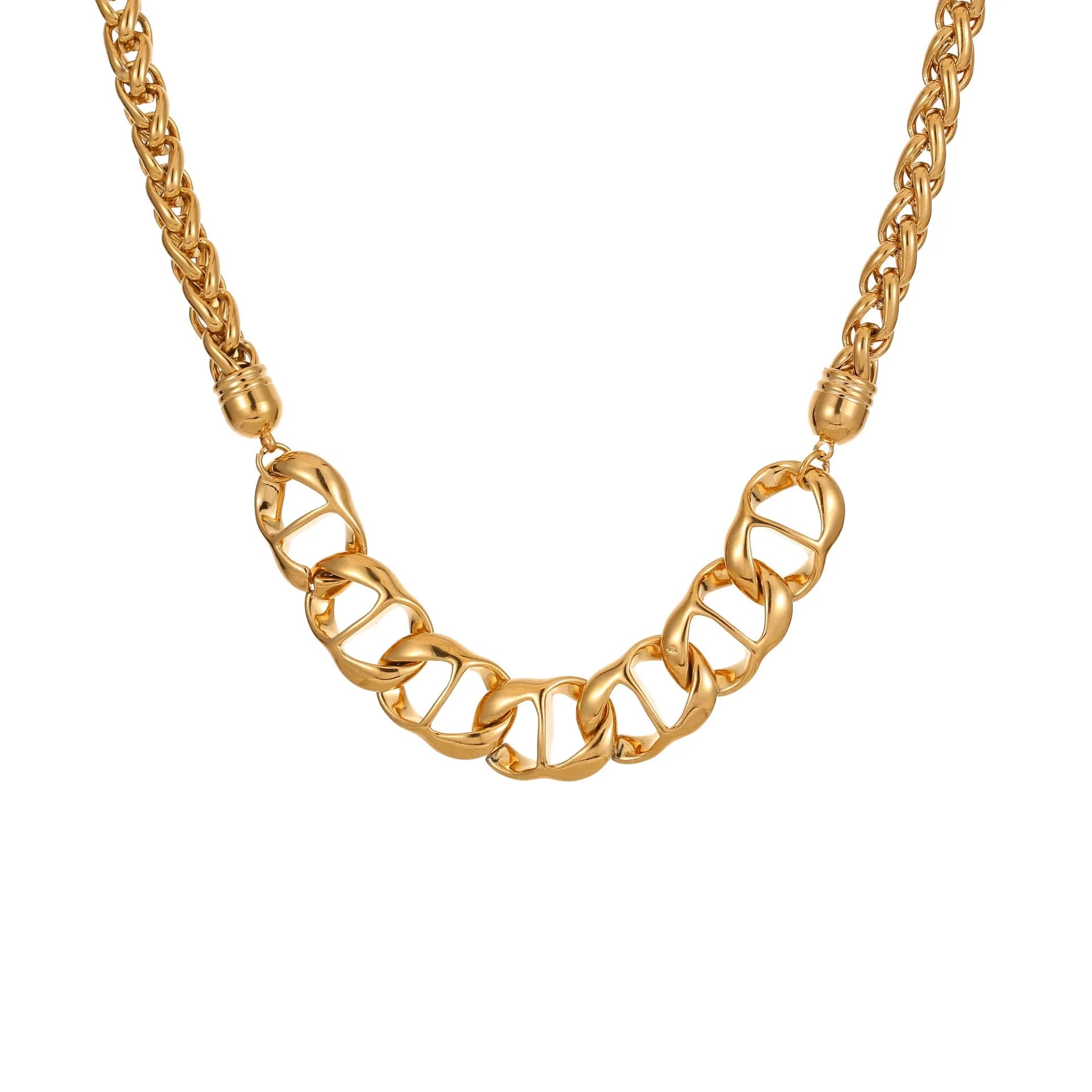 Stainless steel geometric necklace with 18K gold plating in gold and steel colour options