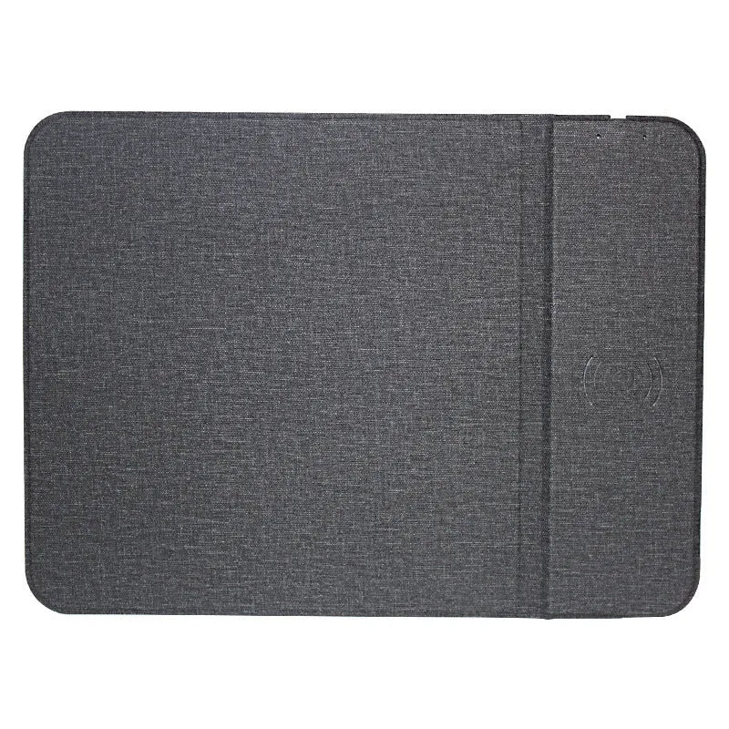 Foldable cloth wireless charging phone holder stand showing charging specs: 5W/10W, 8mm distance.