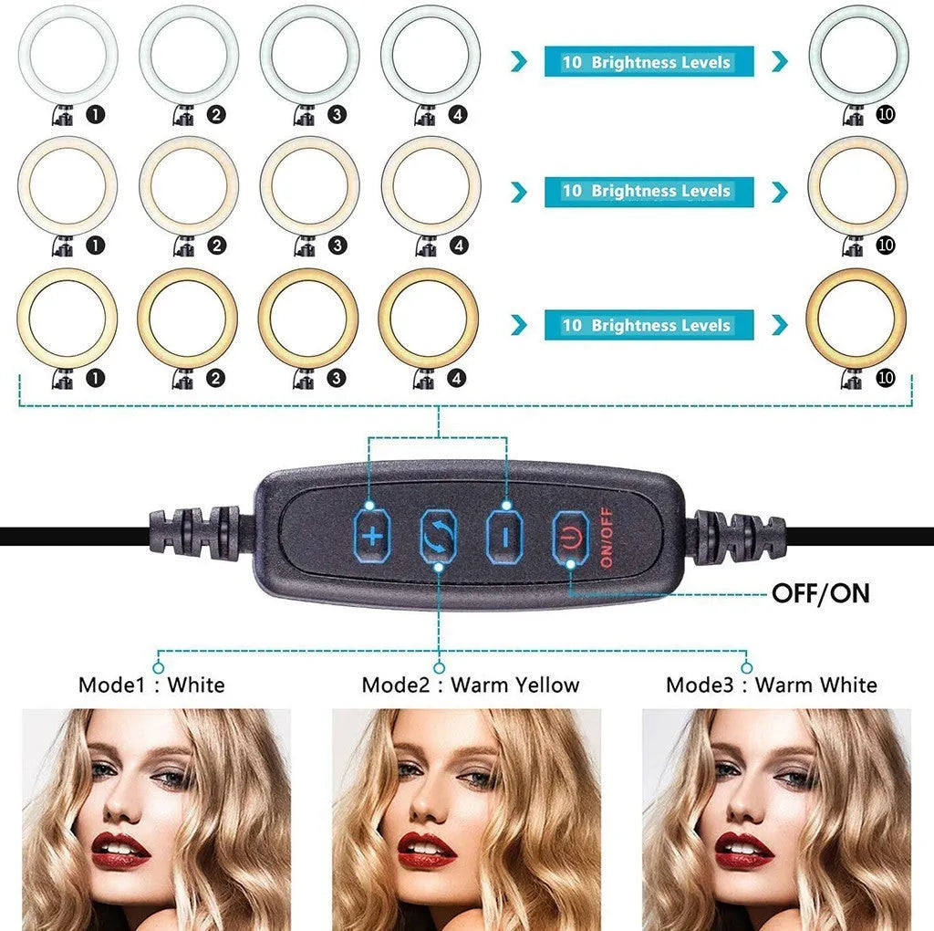 10-inch ring macro flash live fill light with two-section telescopic lamp for mobile phone, plug-in 5000K, 500-1000mm range