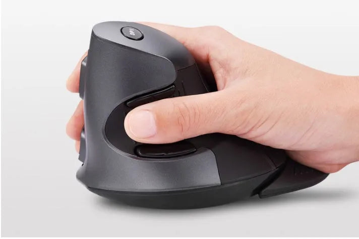Black and white M 618 wireless vertical ergonomic mouse shown from the side.