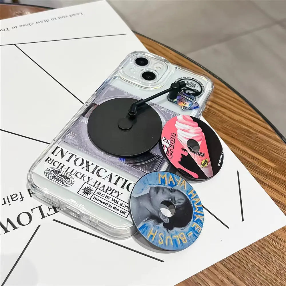 Fashion vinyl record phone case for iPhone with two retro vinyl records and TPU shockproof design
