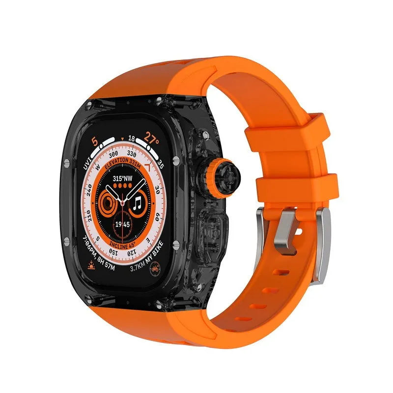 49mm translucent silicone watch band with case cover for Apple Watch Ultra in transparent black