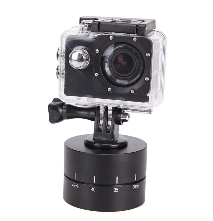 Lapse 360 automatic rotating camera tripod head for time-lapse filming with GoPro, SLR, and iPhone cameras