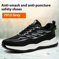 Men's orange lightweight safety work shoes with leather upper and rubber sole for anti-smash protection.