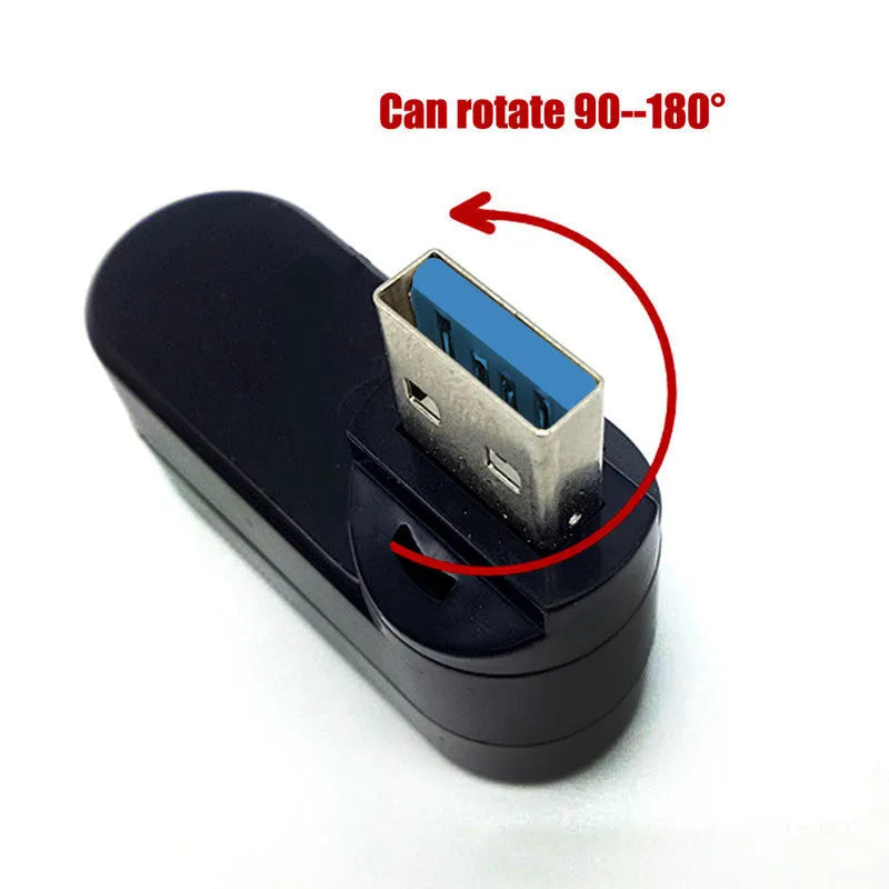 Black or white USB rotary splitter hub with four USB ports measuring 15.5cm