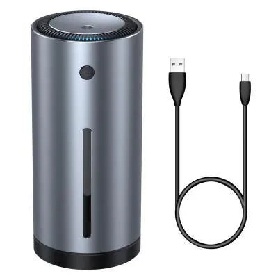 Black aluminum car diffuser humidifier with USB connection removing 99.98% of dust and pollen