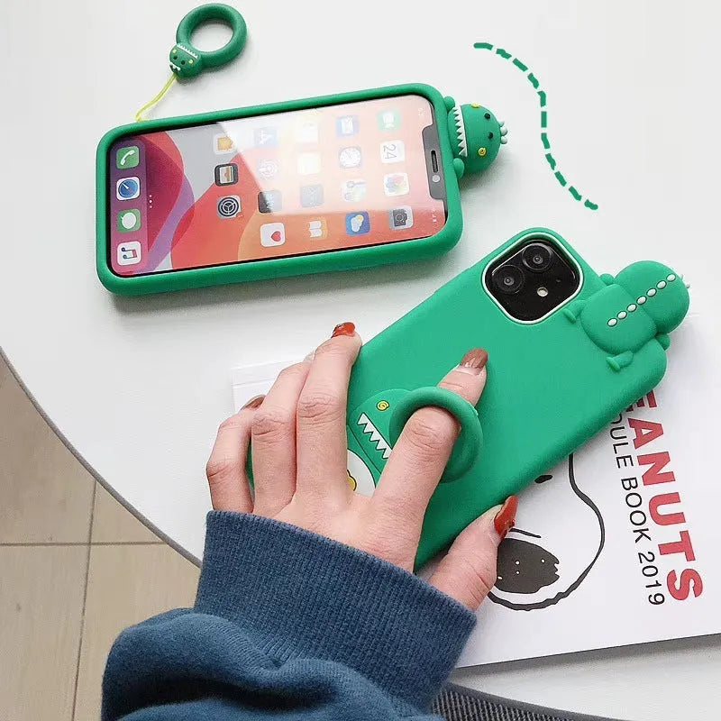 Green silicone iPhone case with animal cartoon pattern design
