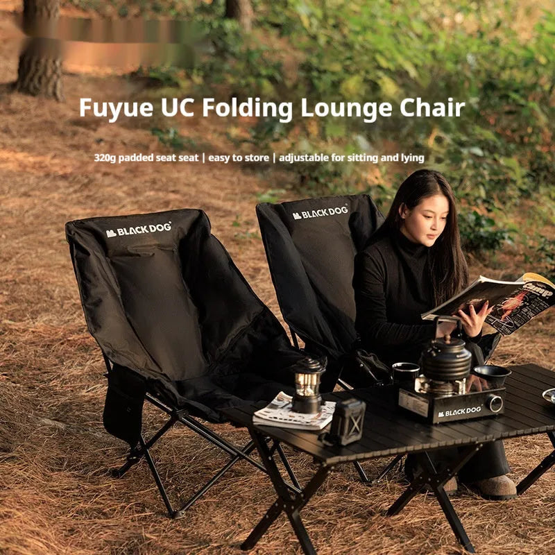 Night Black portable folding camping recliner chair with Oxford cloth fabric.