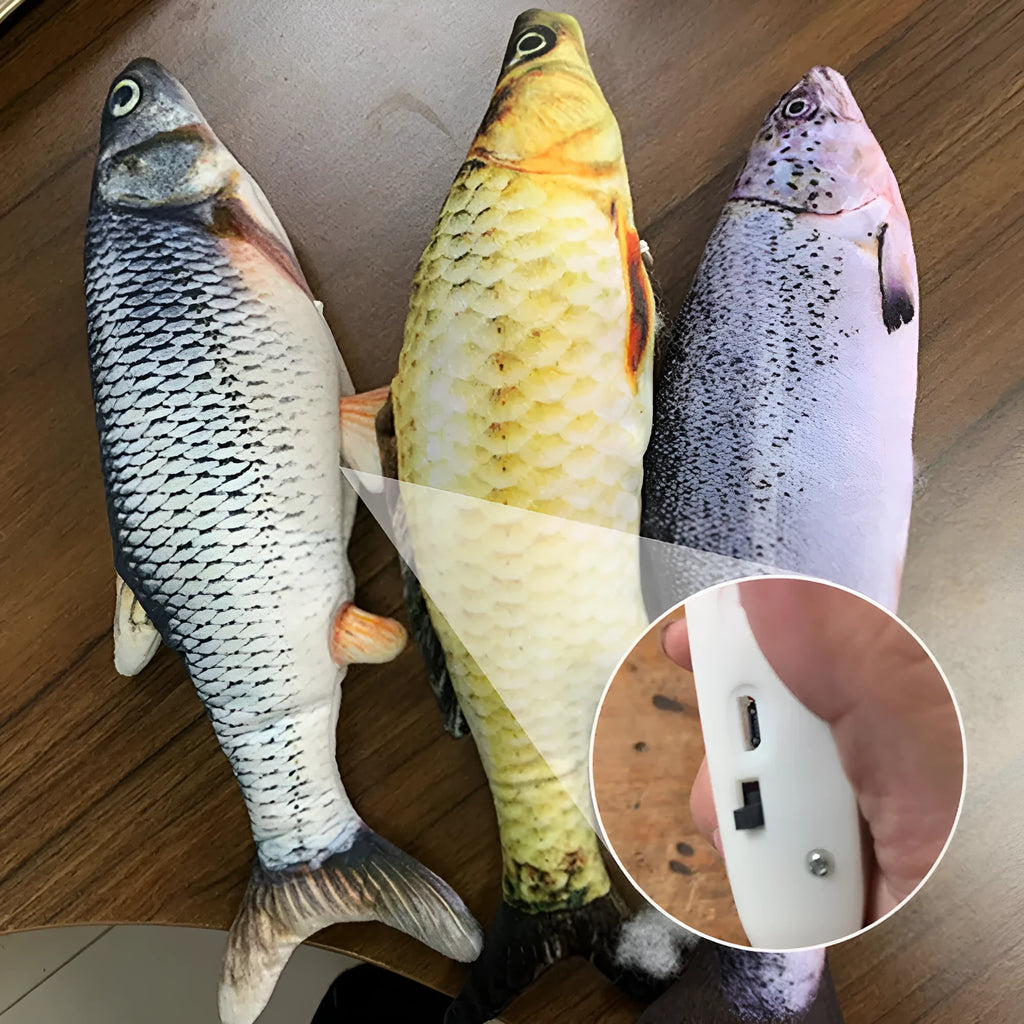 Electronic jumping fish cat toy with USB cable, multicolor 30cm PP fish simulation