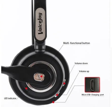 Over-ear Bluetooth headset with microphone for truck drivers and office use with noise cancellation