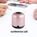 Hieha XQ11 cylinder-shaped metal mini Bluetooth speaker in choice of five colours on a plain background.