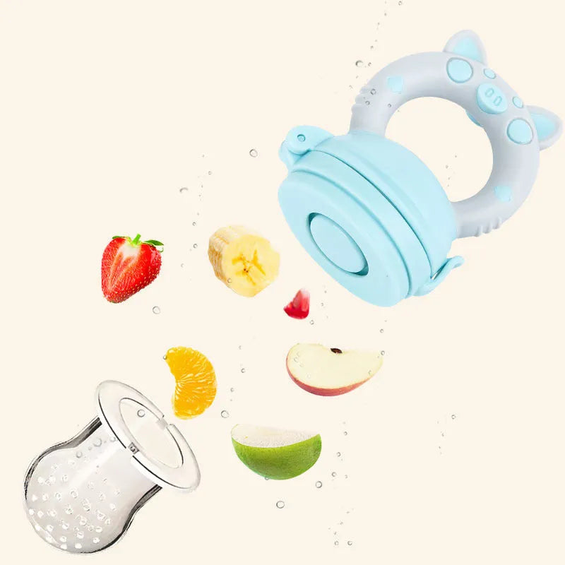 Blue, green, and pink silicone baby teethers showing both single and triple mouthpiece design options.