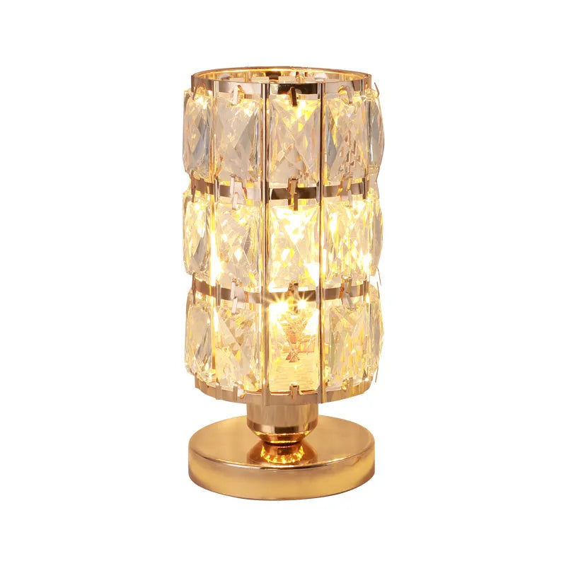 Gold table lamp with iron art and crystal, E27 light source, for bedside bedroom living room study 5-15m2