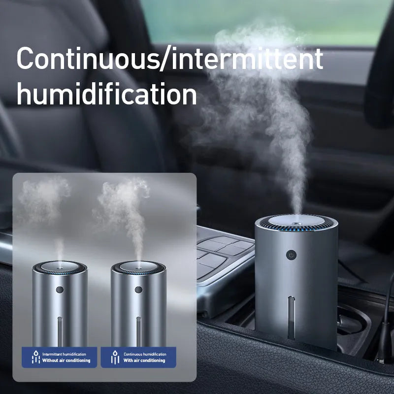 Black aluminum car diffuser humidifier with USB connection removing 99.98% of dust and pollen
