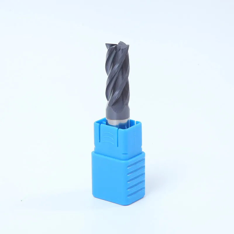 Carbide milling cutter with spiral cutting edges and straight shank for metal machining.