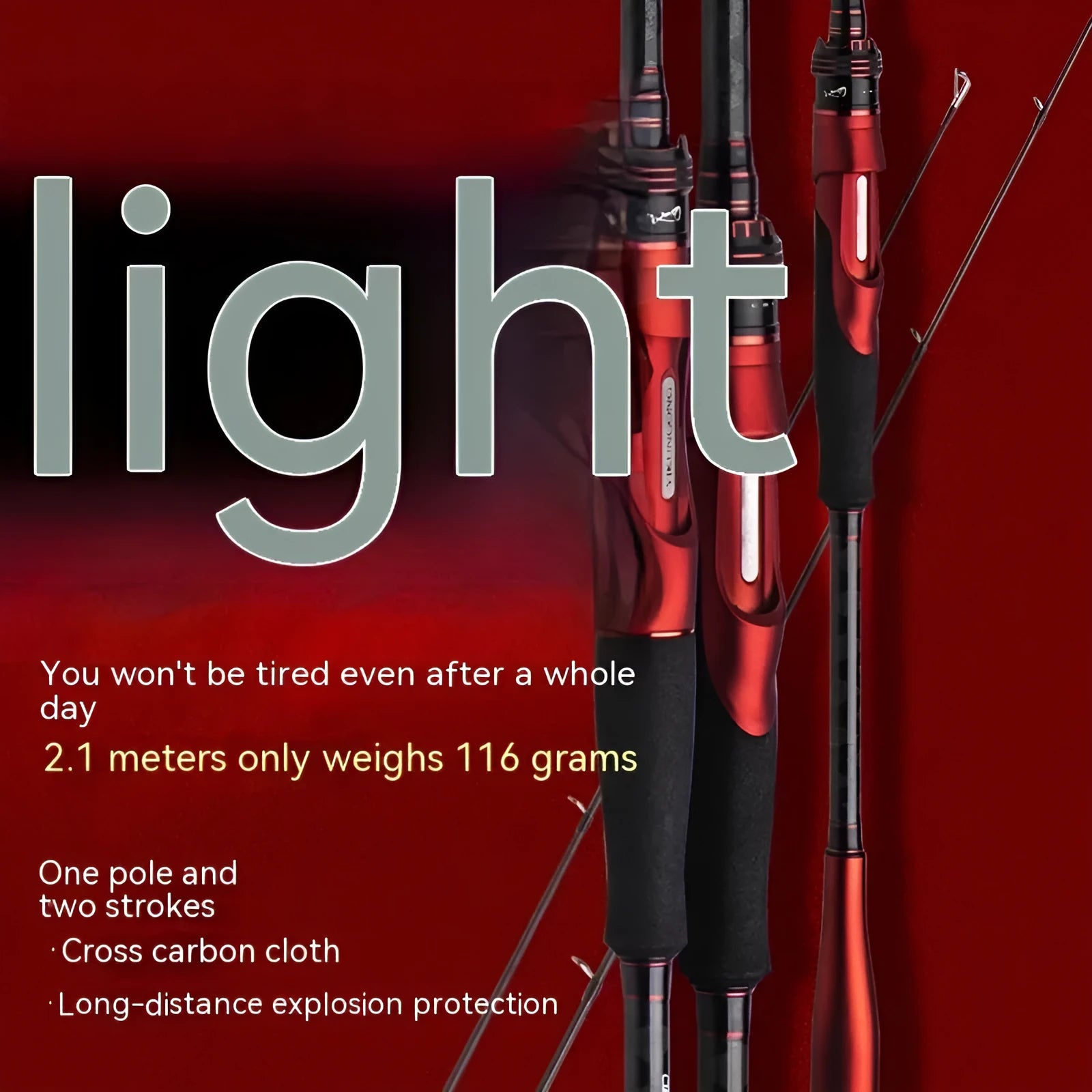 Carbon fishing rod with straight handle or pikestaff option in 2.1m and 2.4m lengths for light lure fishing