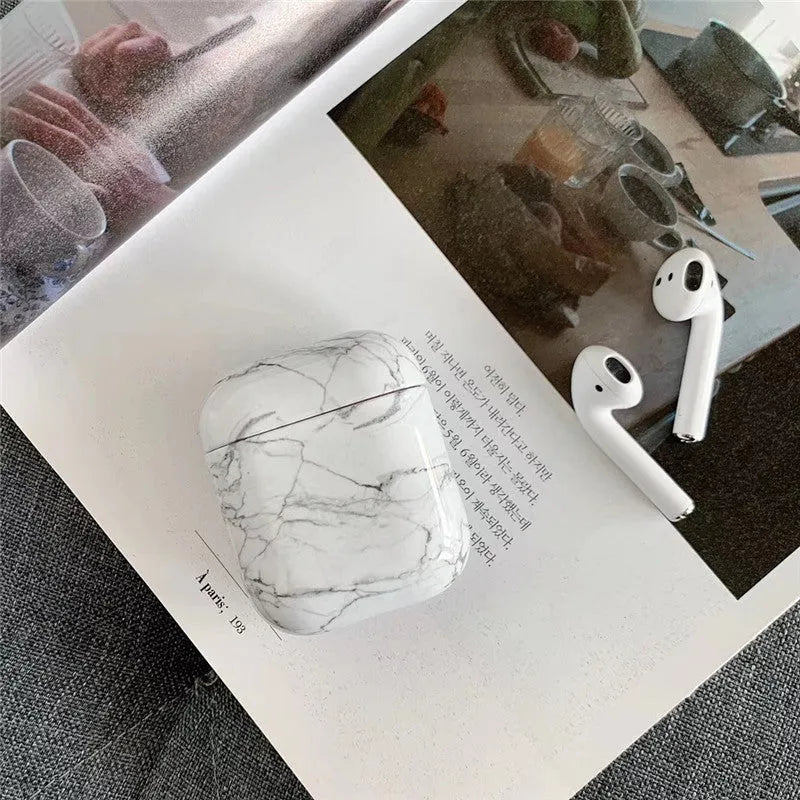 White marble hard PC protective case for Apple AirPods 1 and 2 charging box