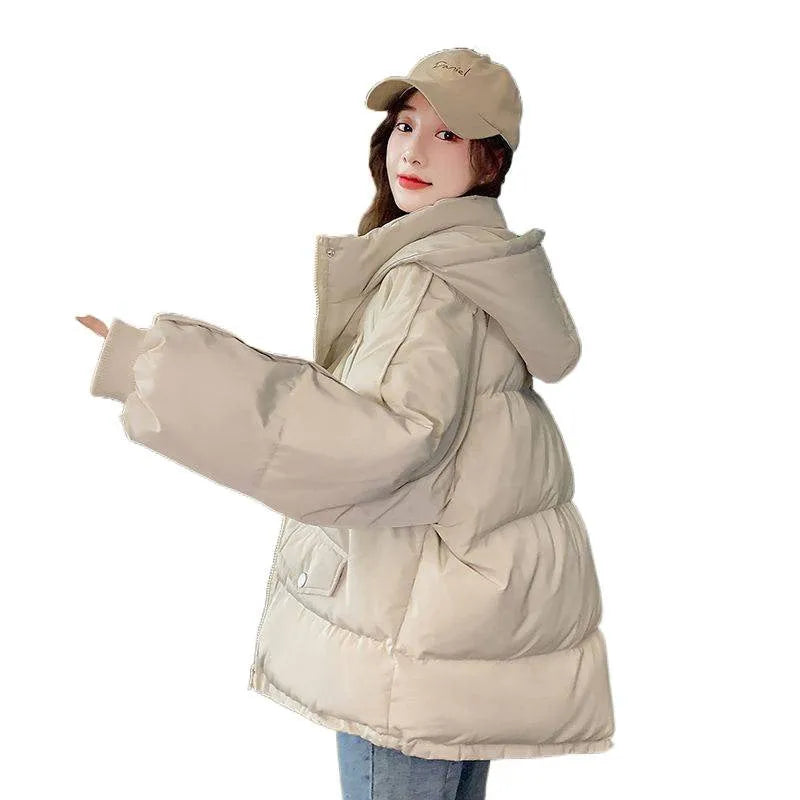 Korean style loose sleeveless cotton-padded jacket in beige white with spandex fabric for autumn winter